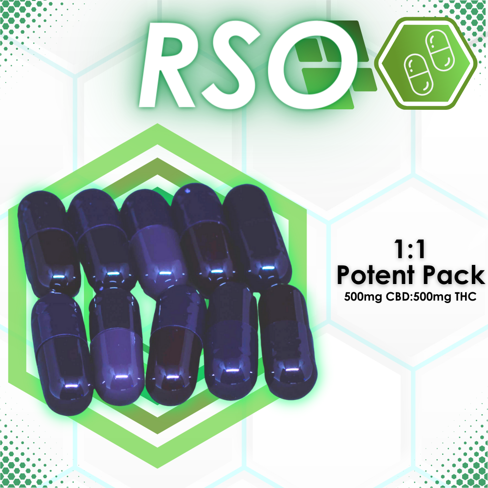 Photograph of product: RSO Unflavored Capsules 1g (10-Pack | 0.1mg Each)