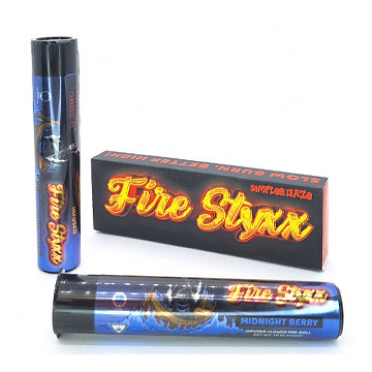 Photograph of product: FIRE STYXX | MIDNIGHT BERRY INFUSED PREROLL | 1g