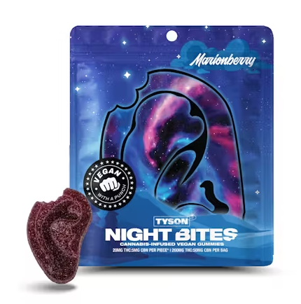 Photograph of product: TYSON 2.0 MARIONBERRY NIGHT BITES GUMMIES 4:1 (TH-oui:CBN) 200MG