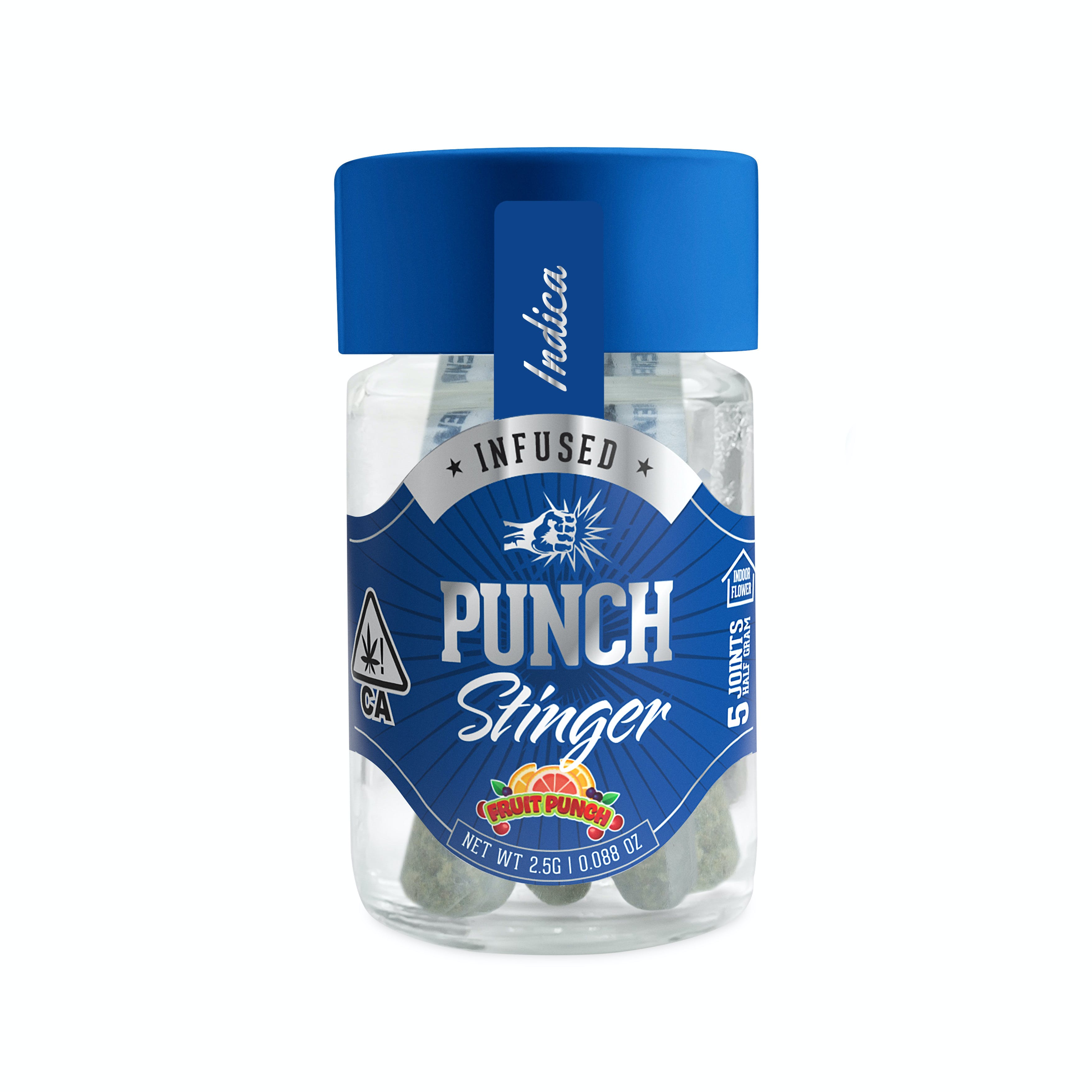 Photograph of product: Punch Stinger Fruit Punch Indica Infused Preroll 5pk 2.5g