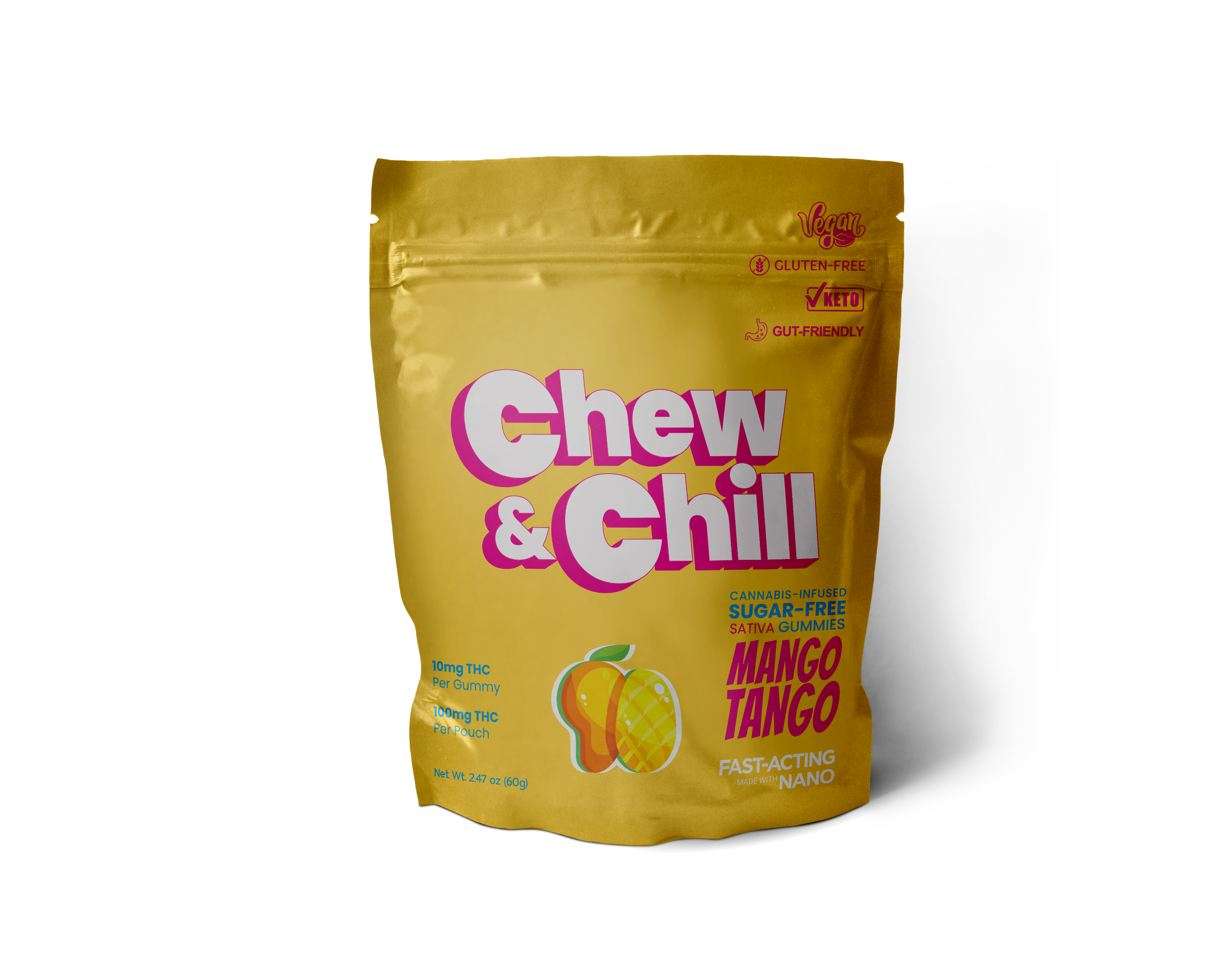 Photograph of product: Chew & Chill Mango Tango Sugar Free Gummies 100mg