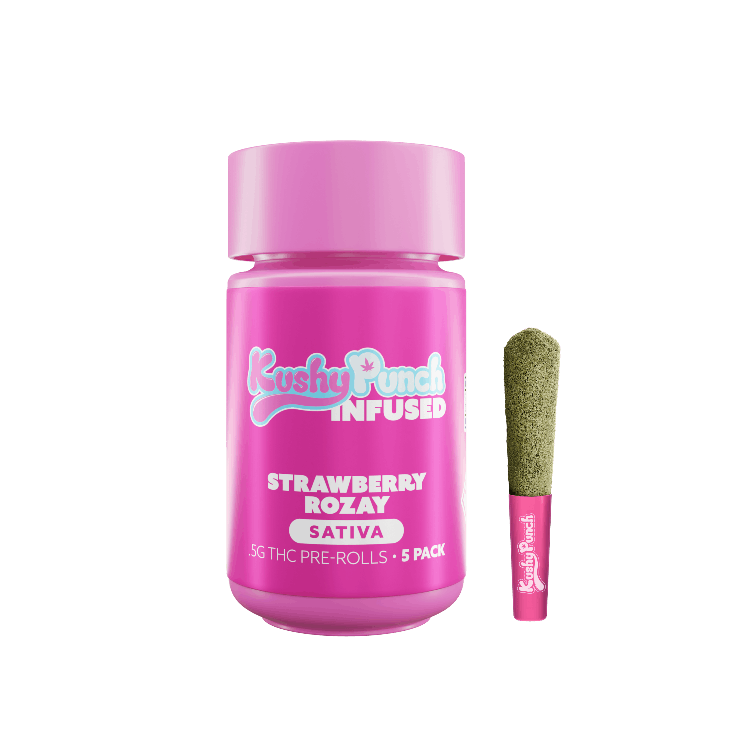 Photograph of product: Kushy Punch Strawberry Rozay Infused Mini 5pk Prerolls (2.5g)