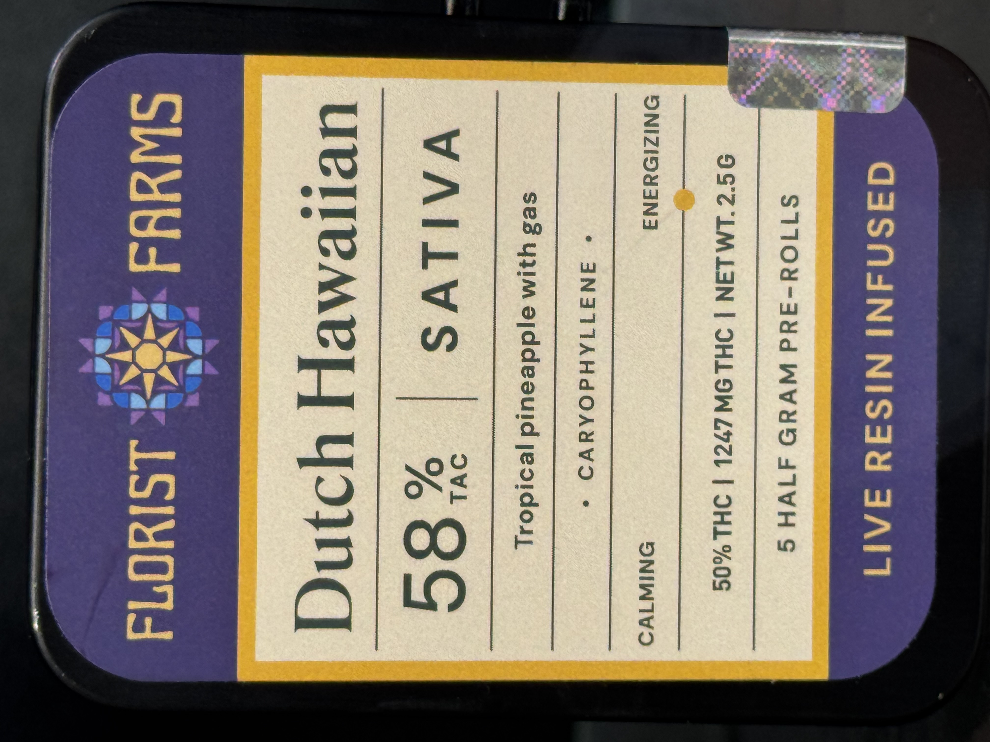 Photograph of product: Florist Farms - Infused Dutch Hawaiian - 5pk Pre-roll - 2.5g