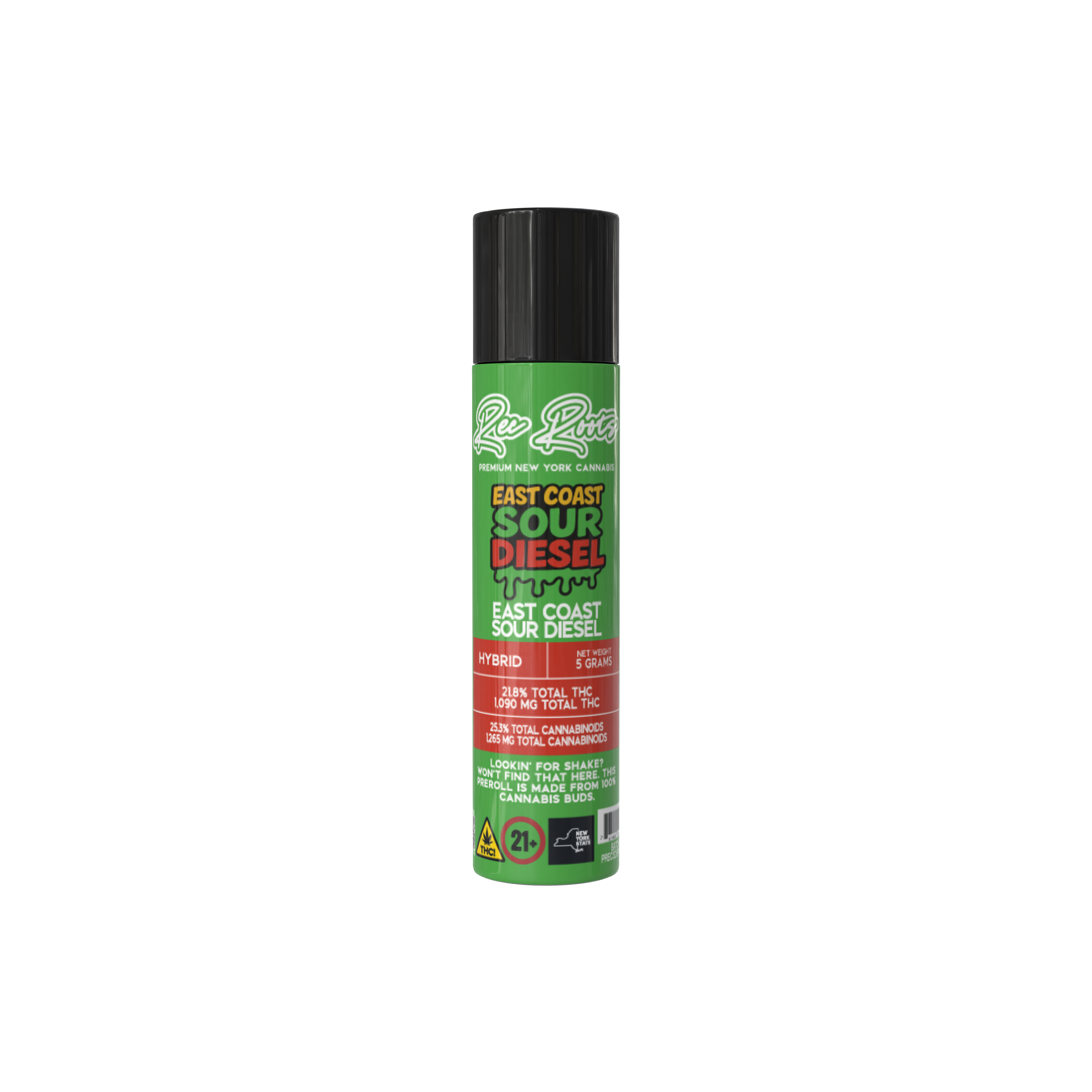 Photograph of product: Rec Roots: "The Sour Pack" 5ct East Coast Sour Diesel Prerolls