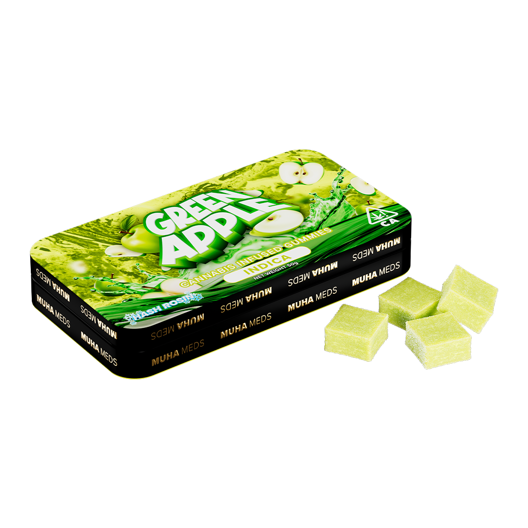 Photograph of product: Muha Meds 200mg au chocolat Rosin Gummies 10Pck | Green Apple