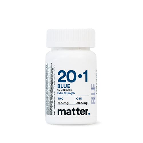 Photograph of product: matter. | Blue 20:1 Extra Strength | 10mg x 30ct Capsules