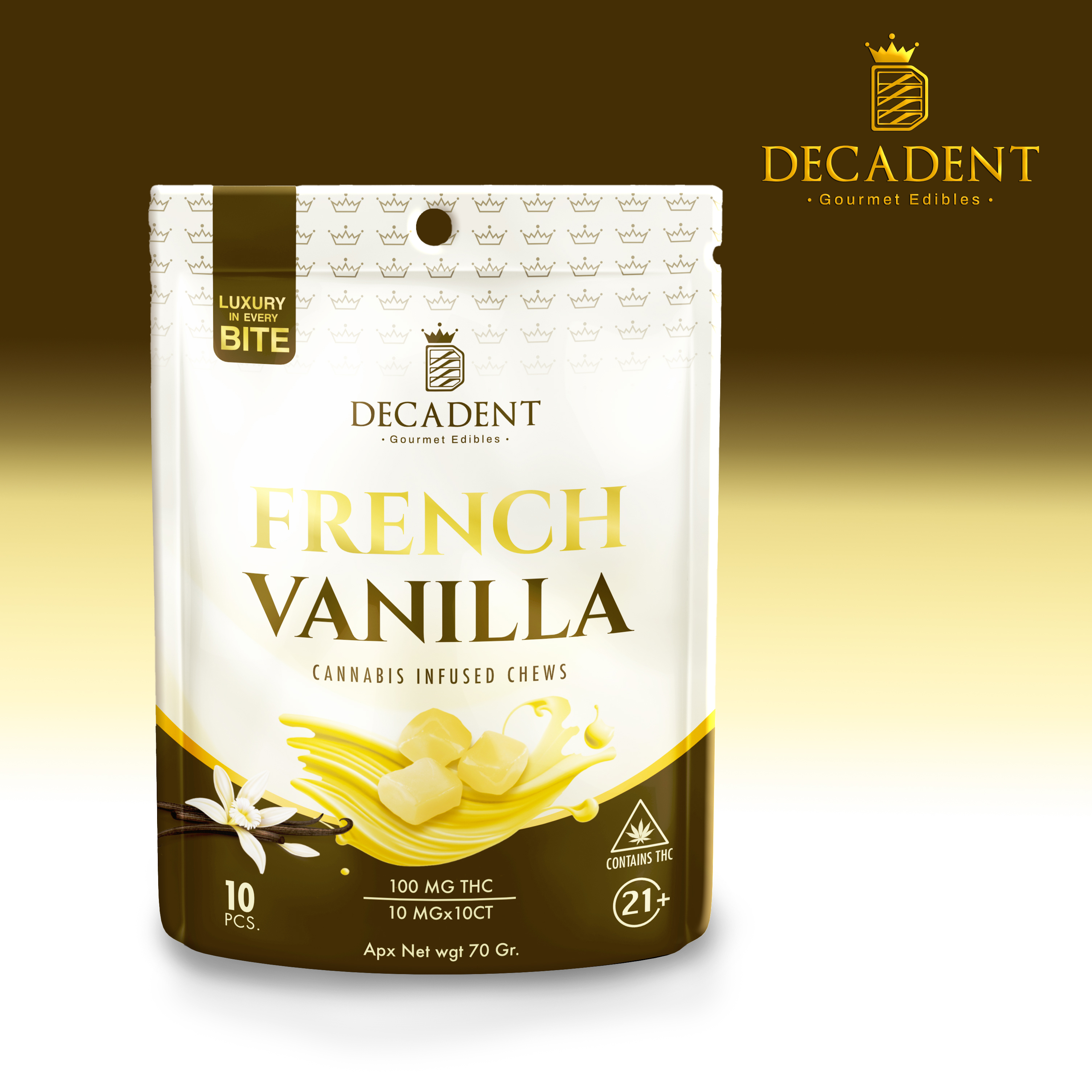 Photograph of Product: Decadent Chews 100mg - French Vanilla