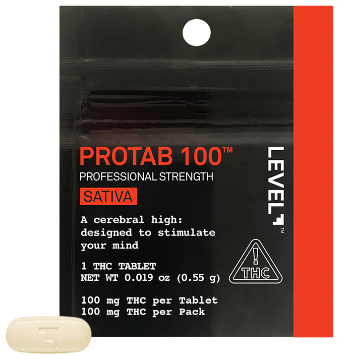 Photograph of product: Level | Protab Oui'd 100mg | 0.55G 1TH-oui Tablet