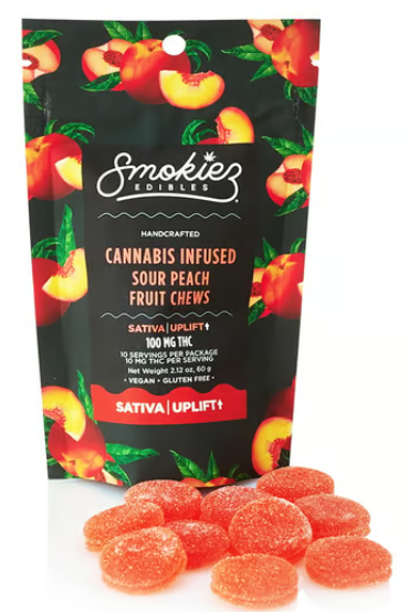 Photograph of product: Uplifting | Sour Peach Uplift | Gummies | 10pk/100mg
