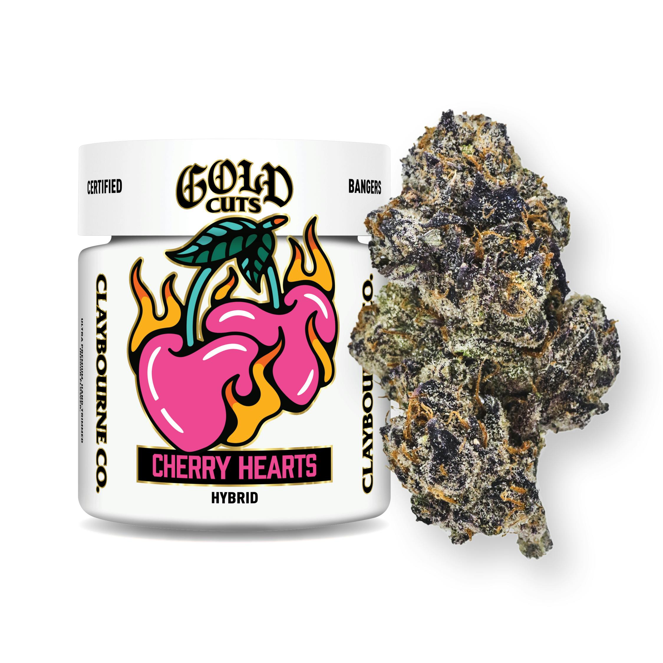 Photograph of product: Claybourne Co | Cherry Hearts Gold Cuts | 3.5g