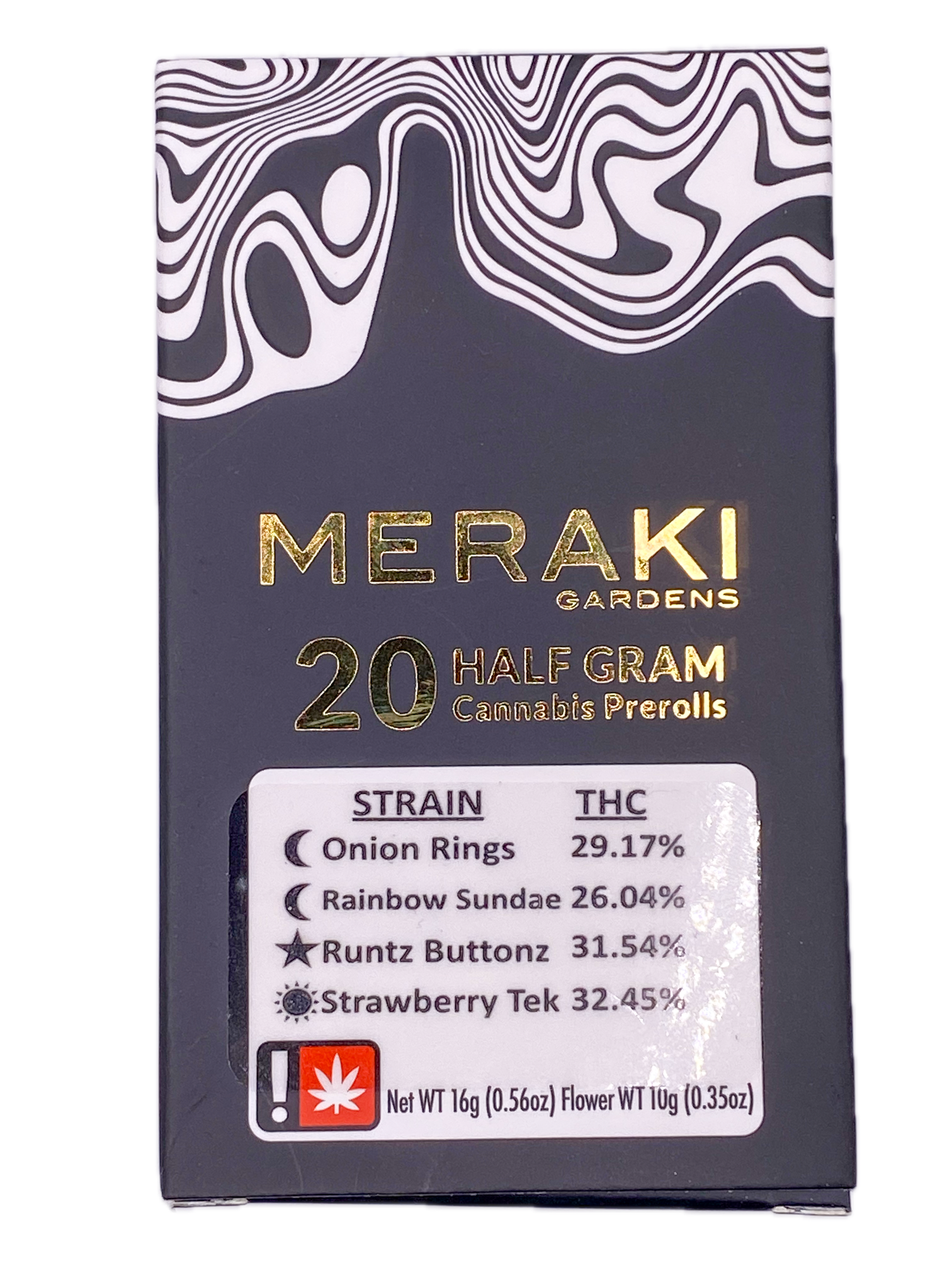 Photograph of product: MERAKI - VARIETY PACK - 0.5G - 20PK - ONION RINGS / RAINBOW SUNDAE / RUNTZ BUTTONZ / STREWBERRY TEX