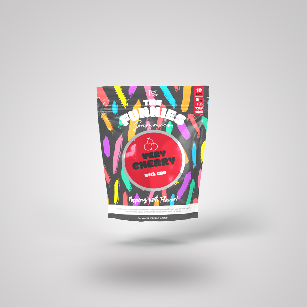 Photograph of product: Very Cherry | 5mg TH-oui: 5mg CBD | 10pk Gummies | The Funnies Gummies