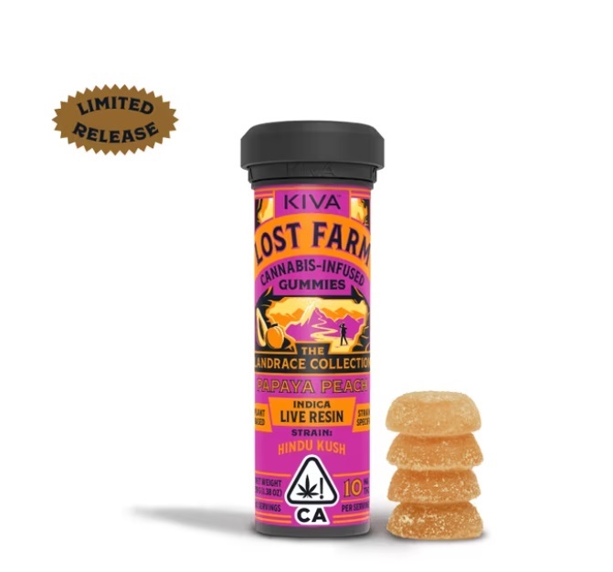 Photograph of product: Lost Farm Papaya Peach x Hindu Kush Gummies