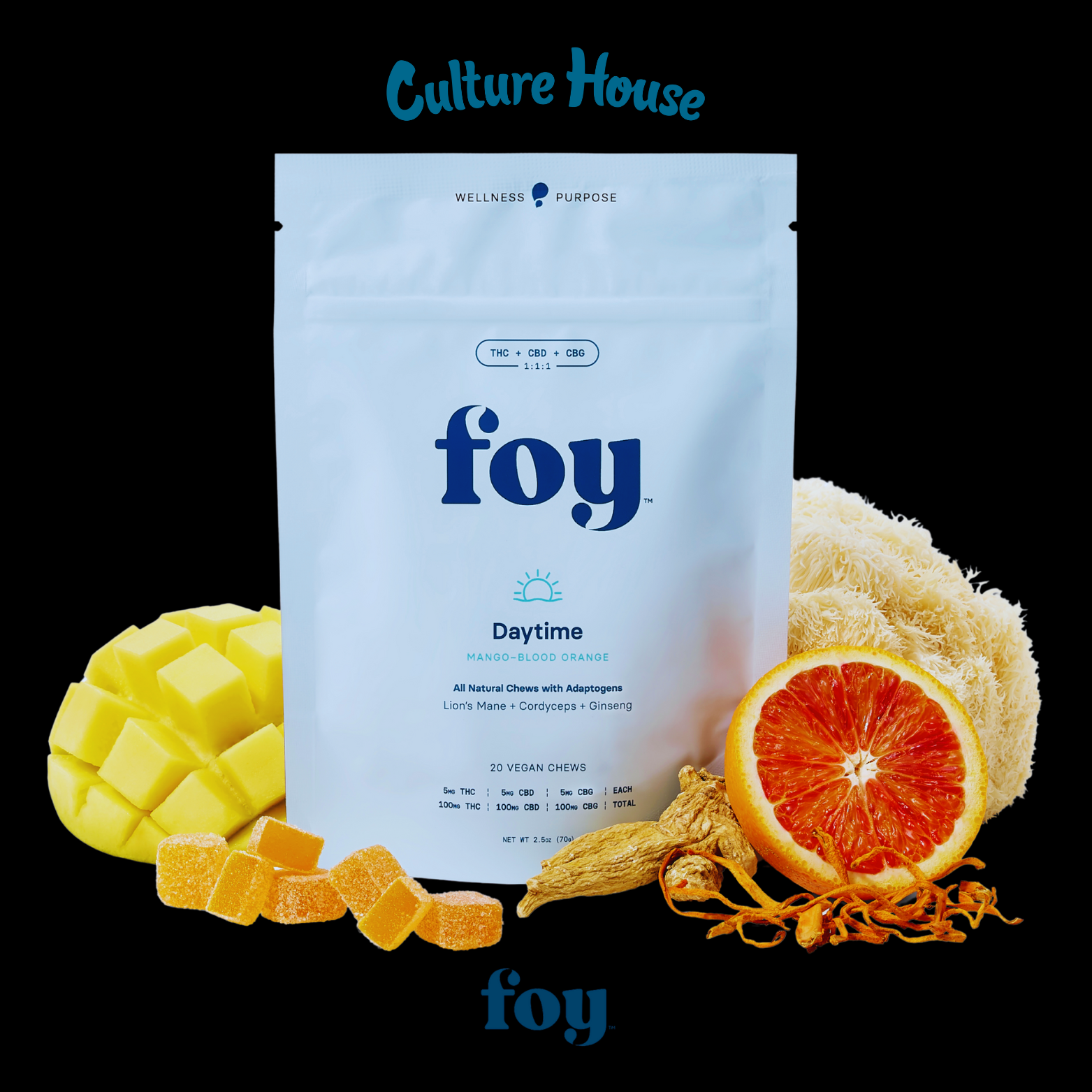 Photograph of product: Foy | Mango x Blood Orange | Daytime | 1:1:1 TH-oui:CBD:CBG | 100mg