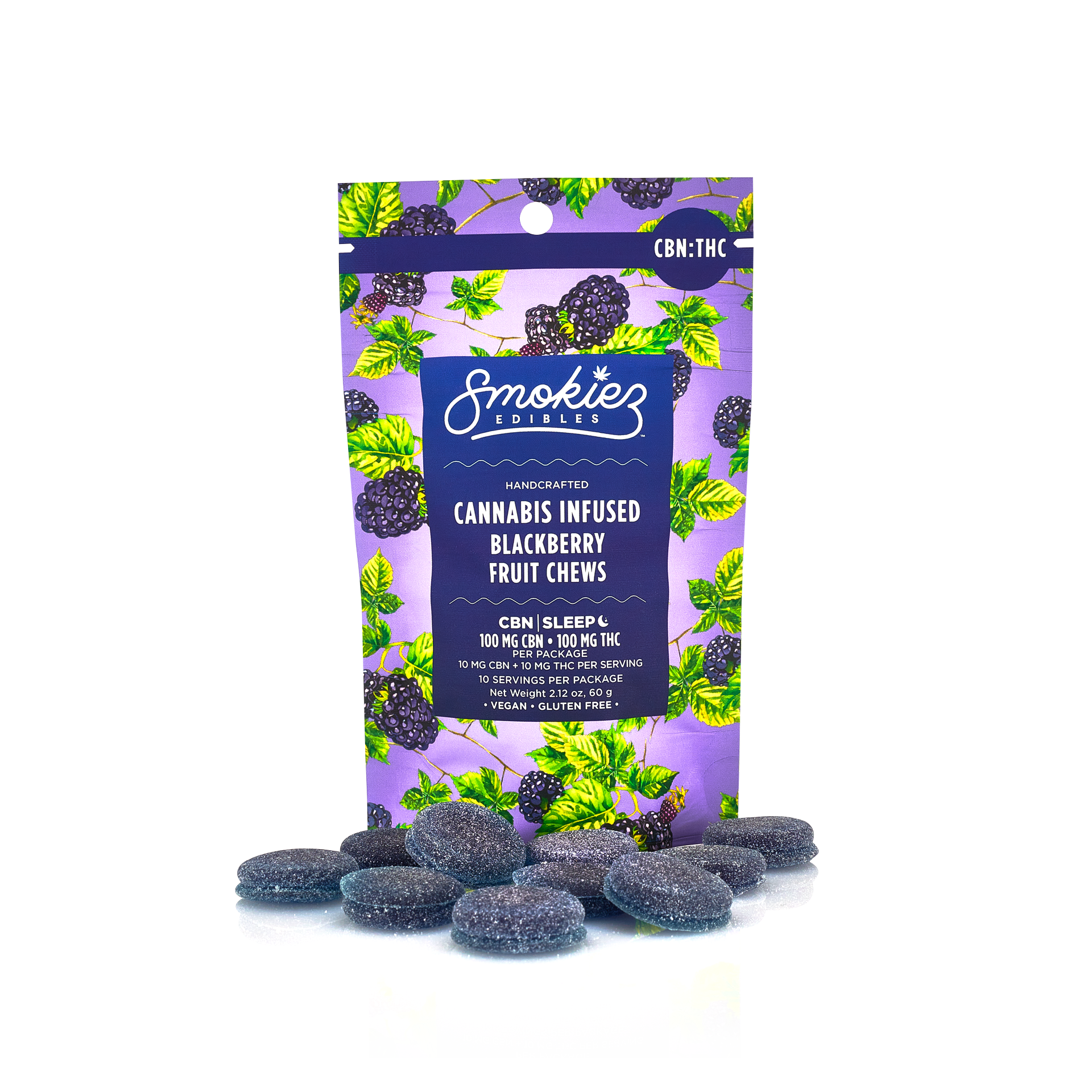 Photograph of product: SMOKIEZ - GUMMIES - 100MG TH-oui / 100MG CBN - 10PK - BLACKBERRY 1:1 - Oui'd