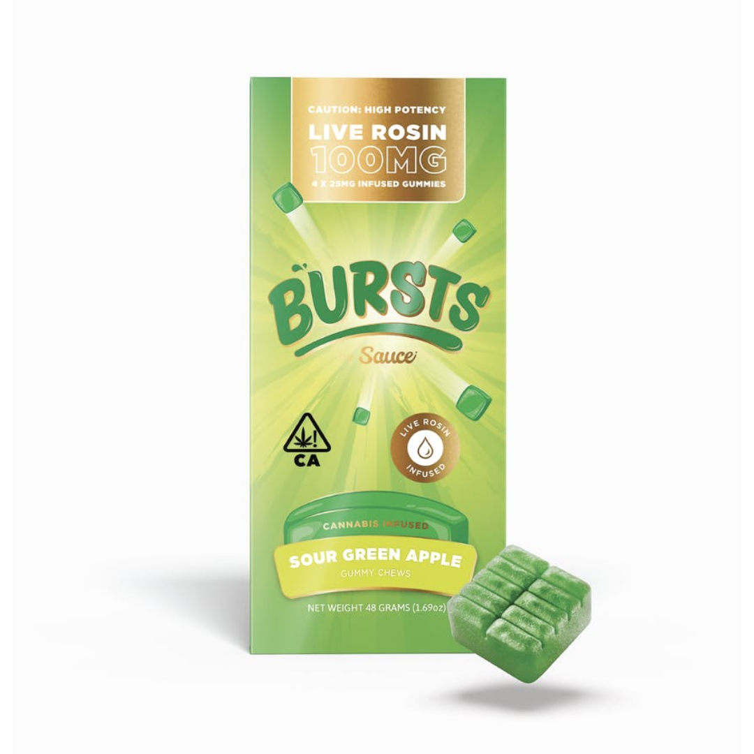 Photograph of product: Bursts - Sour Green Apple - Live Rosin Gummies - 200mg