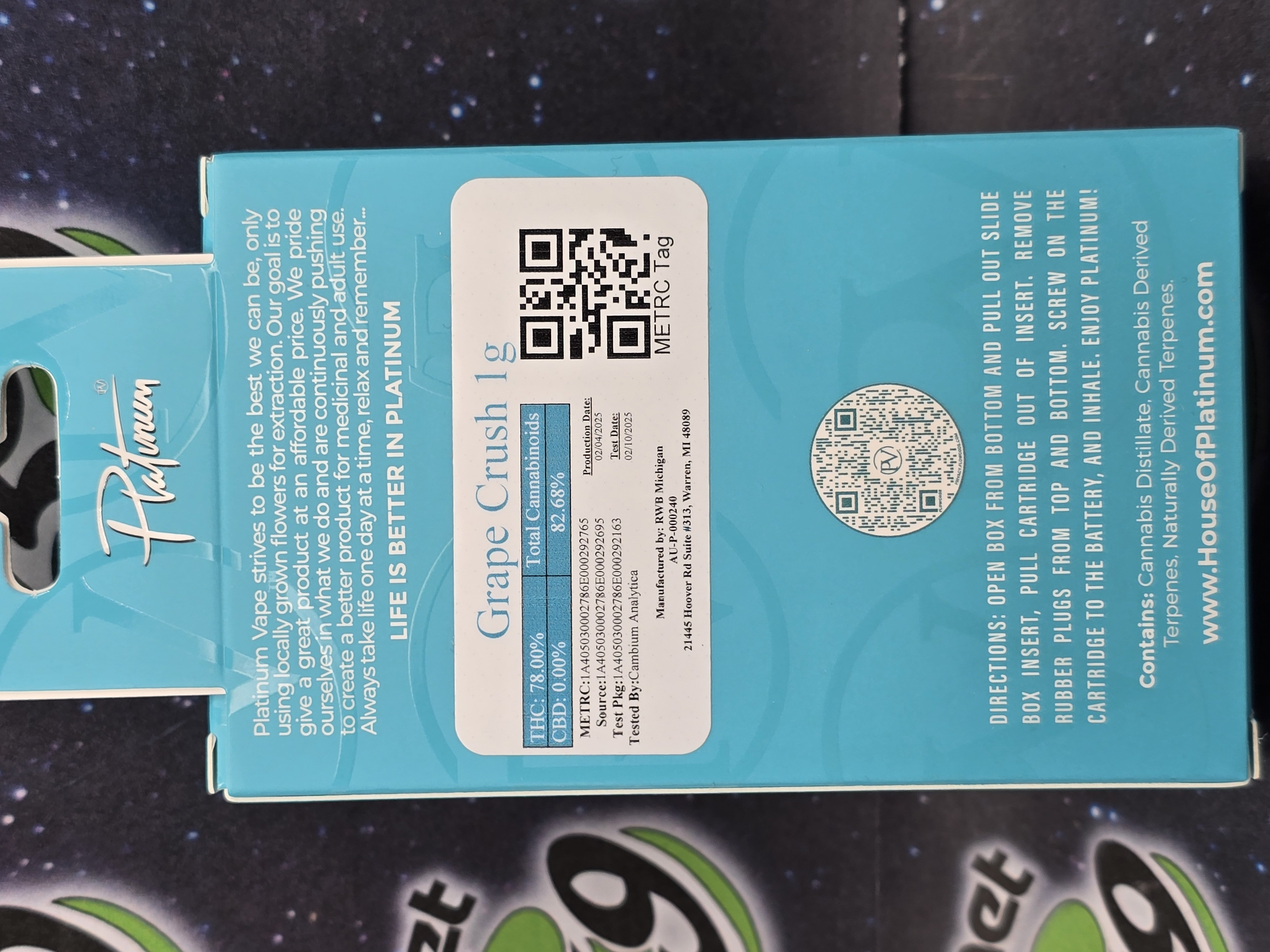 Photograph of product: Platinum Vape | Grape Crush Cartridge (I)