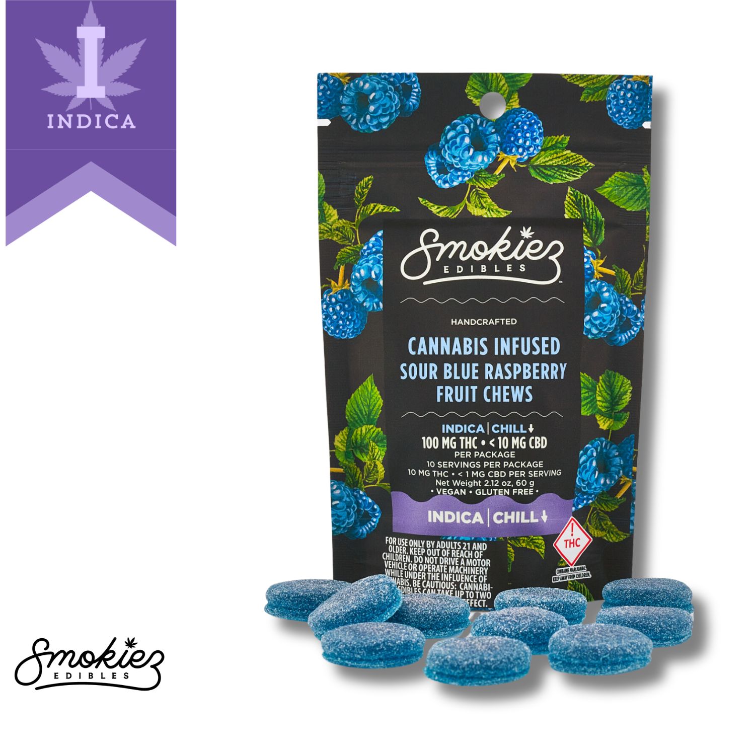 Photograph of product: Smokiez | Edibles TH-oui | Gummies | 10pk | Sour Blue Raspberry | 100mg