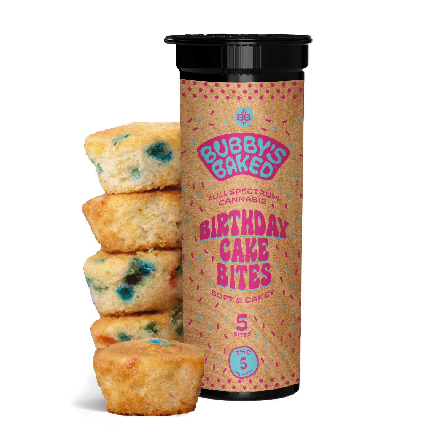 Photograph of product: Baked Goods | Birthday Cake Bites | 25mg | 5pk | Bubby's Baked