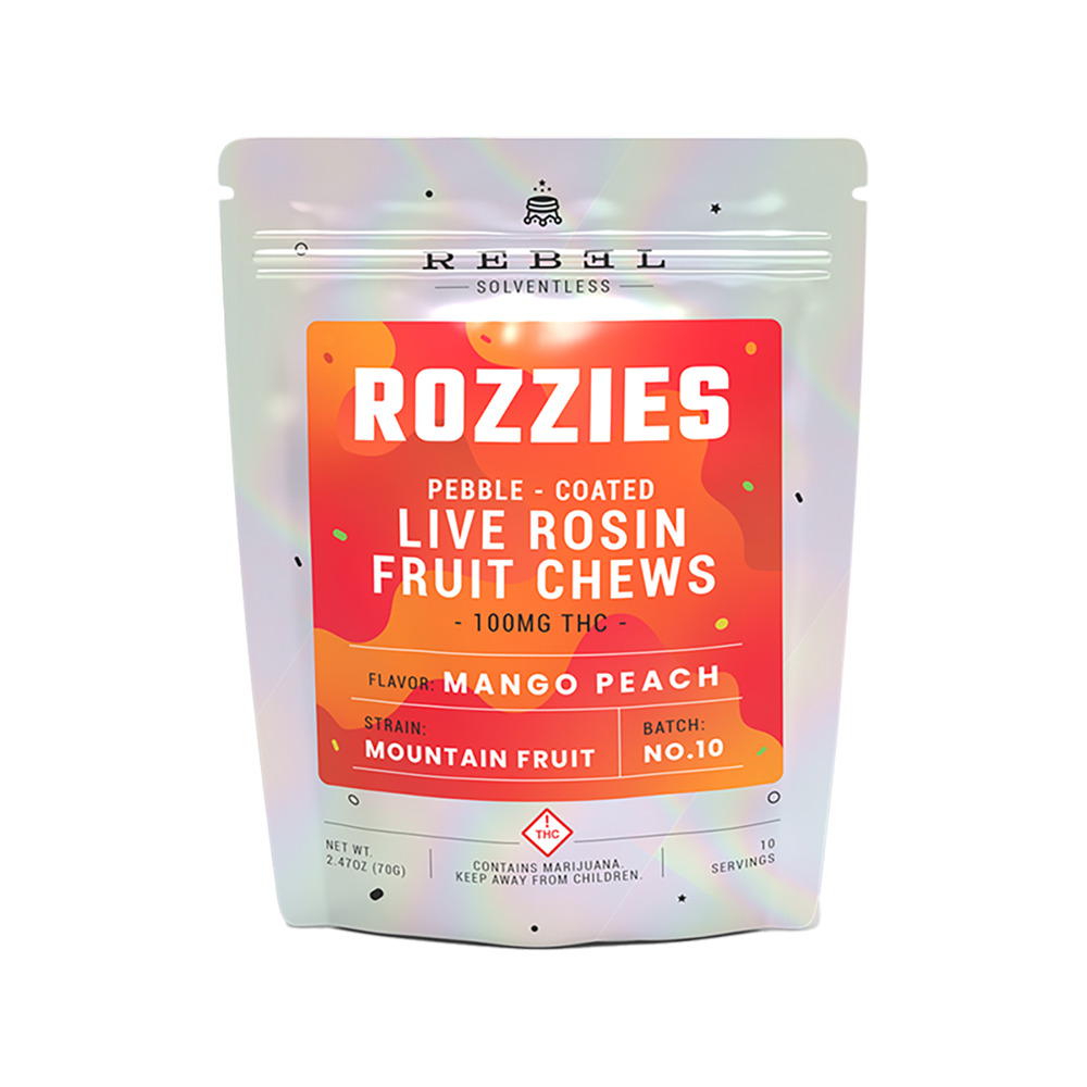 Photograph of product: REBEL | Rozzies Rosin Gummies | Mango Peach