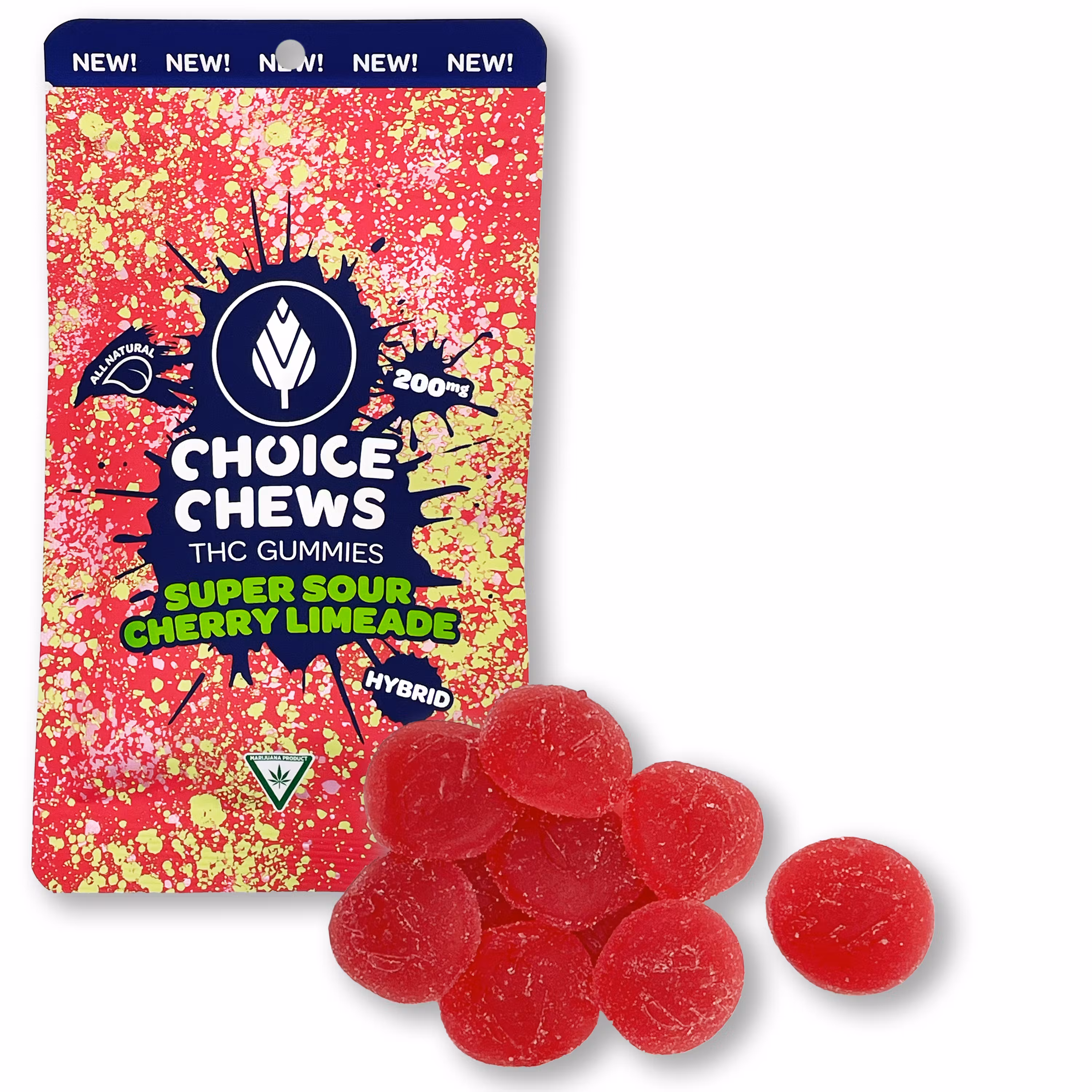 Photograph of product: CHOICE CHEWS | SOUR CHERRY LIMEADE | GUMMIES | HYBRID | 200MG