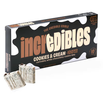 Photograph of product: 100mg - 10 Piece Chocolate Bar - Cookies & Cream - Incredibles - REC