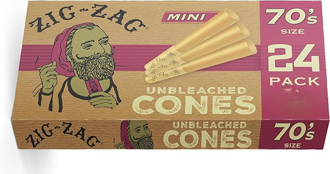 Photograph of product: Zig Zag Unbleached Cones 70mm Minis 24 PK