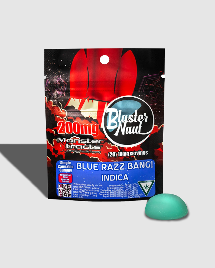 Photograph of product: MONSTER X BLUE RAZZ BANG! BLASTERNAUT GUMMY 200MG
