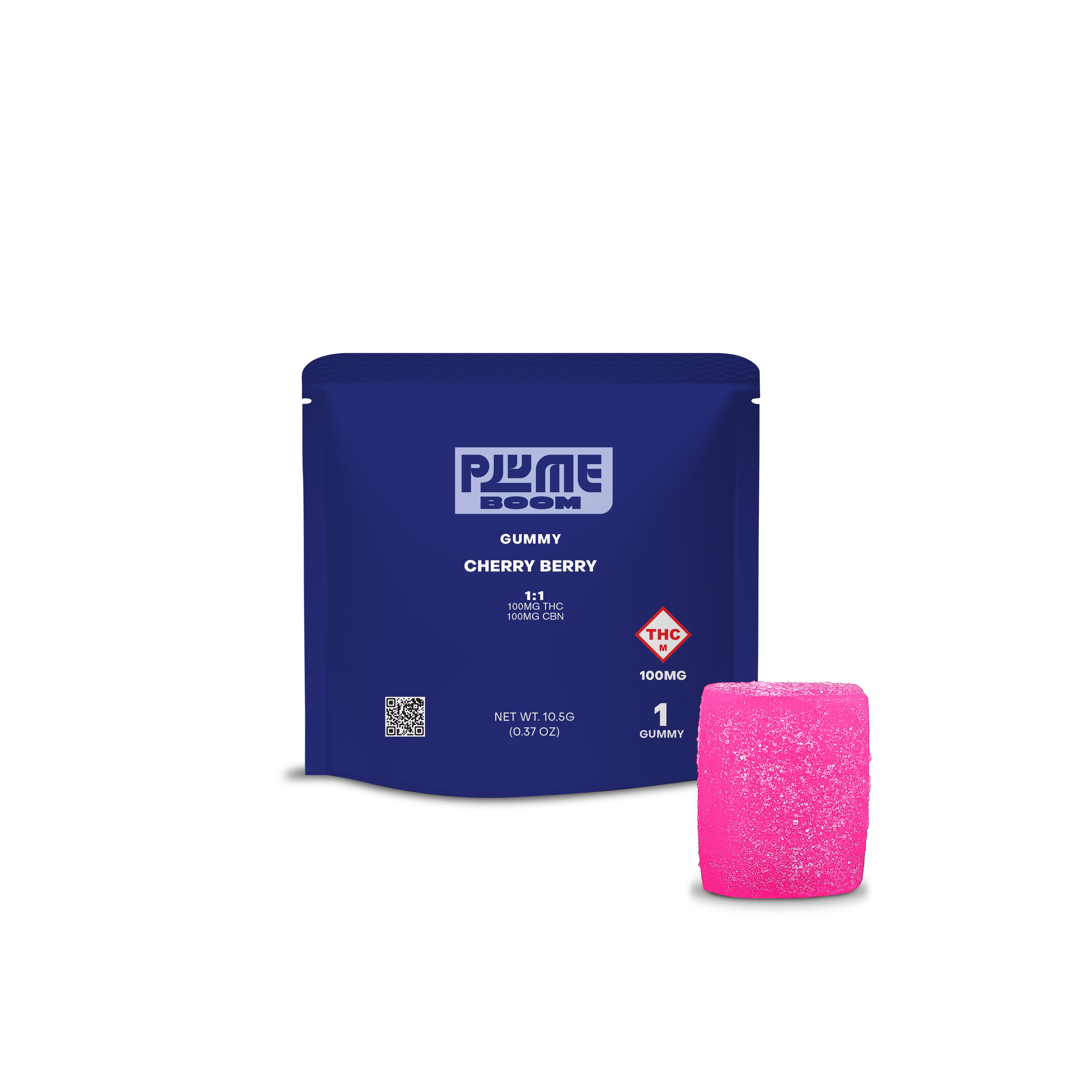 Photograph of product: Cherry Berry 1:1 TH-oui:CBN Nano BOOM Gummy | 100mg 1pk