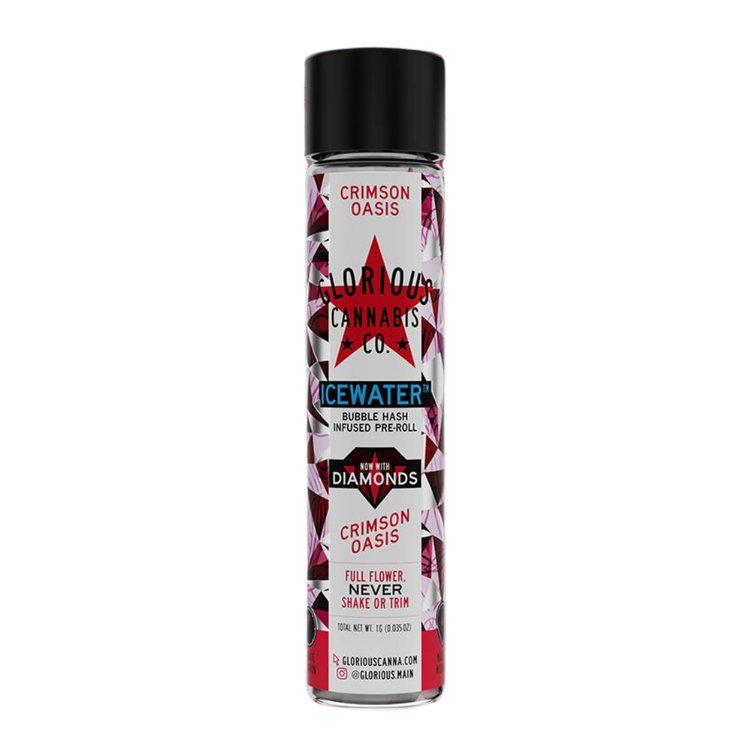 Photograph of product: Glorious - Icewater au chocolat & Diamonds Infused Pre-Roll - Crimson Oasis