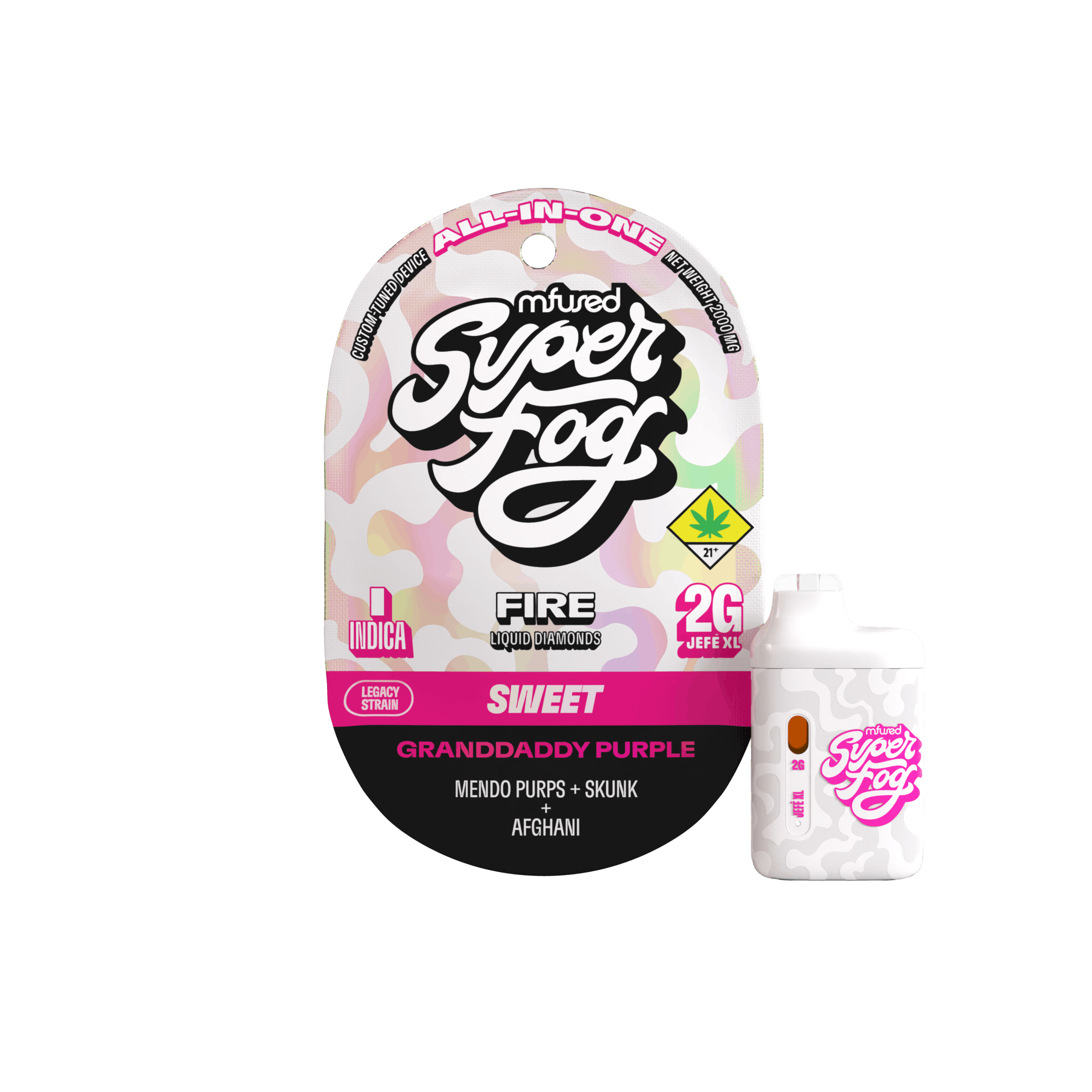 Photograph of product: MFUSED - FIRE JEFE XL - DISPOSABLE DIAMONDS LIVE - 2G - GRANDDADDY PURPLE - HYBRID