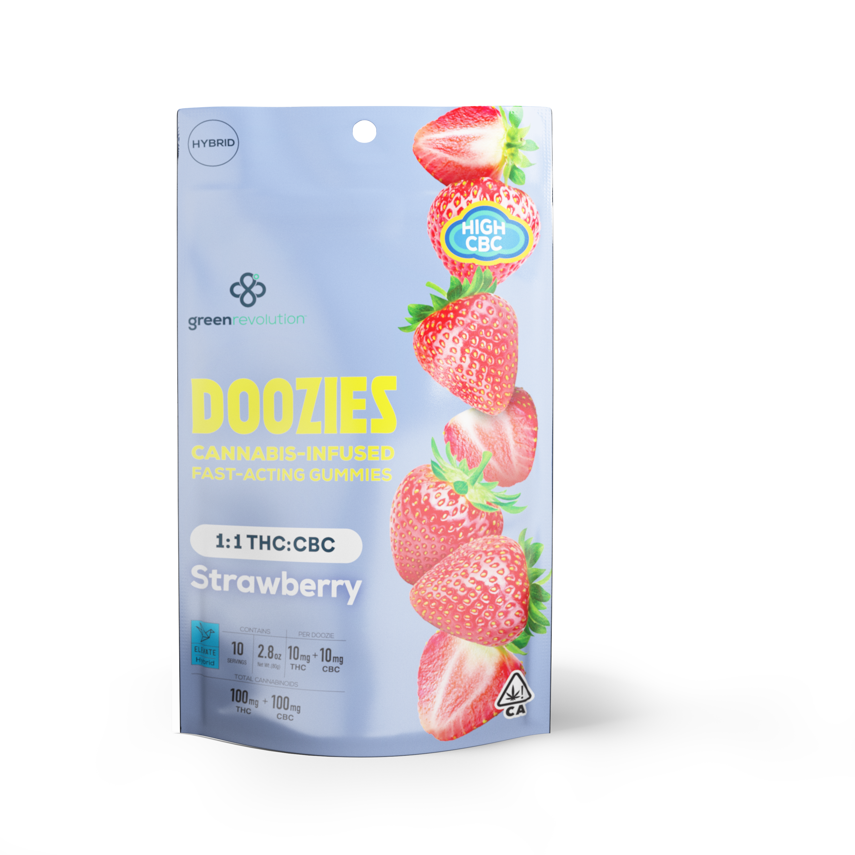 Photograph of product: DOOZIES NANO GUMMIES EDIBLE - ELEVATE STRAWBERRY 1:1 TH-oui:CBC 100MG:100MG (10CT)
