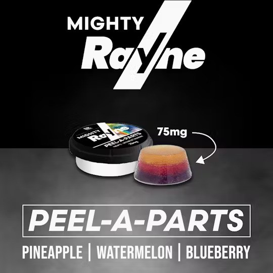 Photograph of product: Mighty Rayne | Peel-A-Part Gummy | Watermelon Blueberry Pineapple | 1pk 75mg