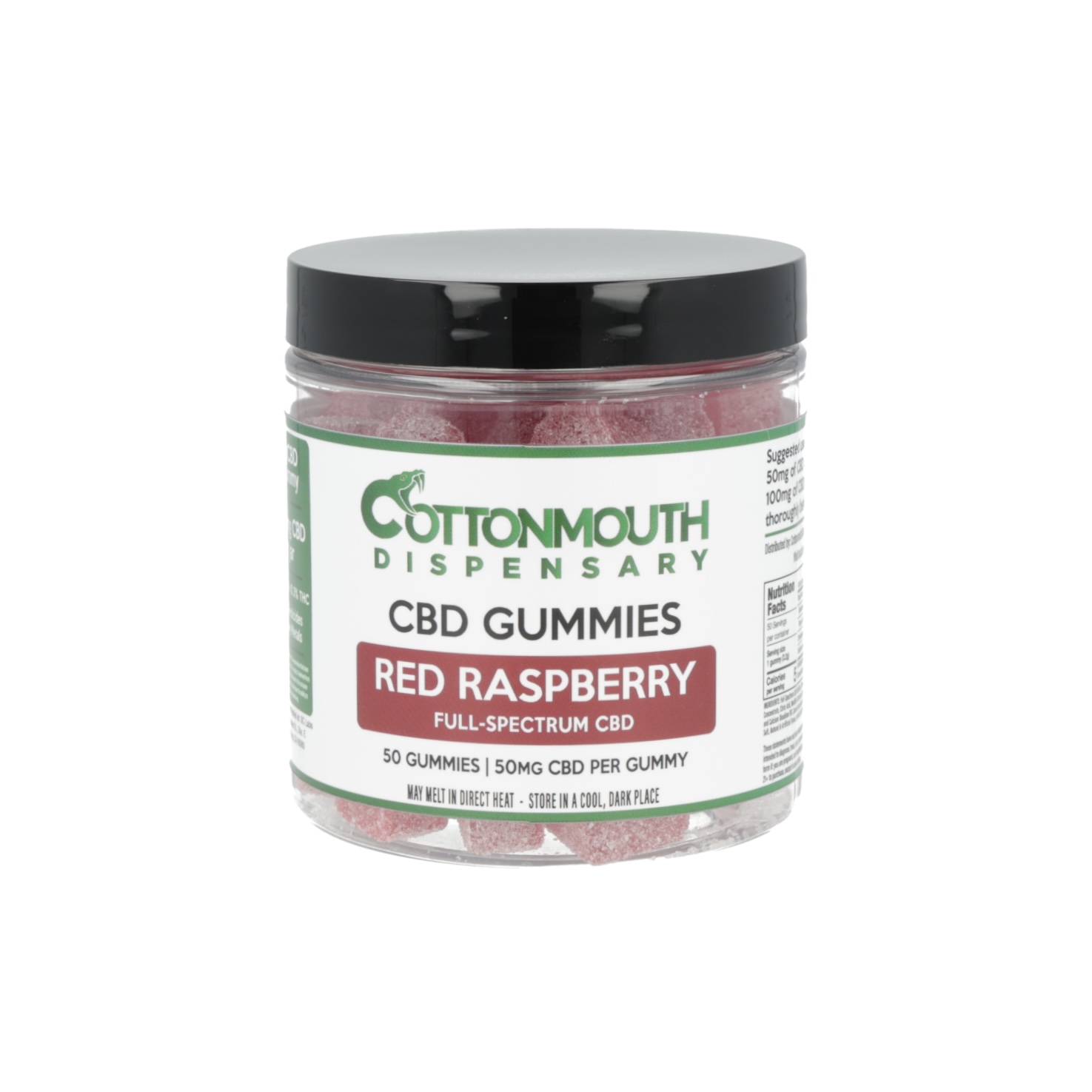 Photograph of product: Cottonmouth | Full Spectrum CBD Gummies | Raspberry | 50pc/2500mg