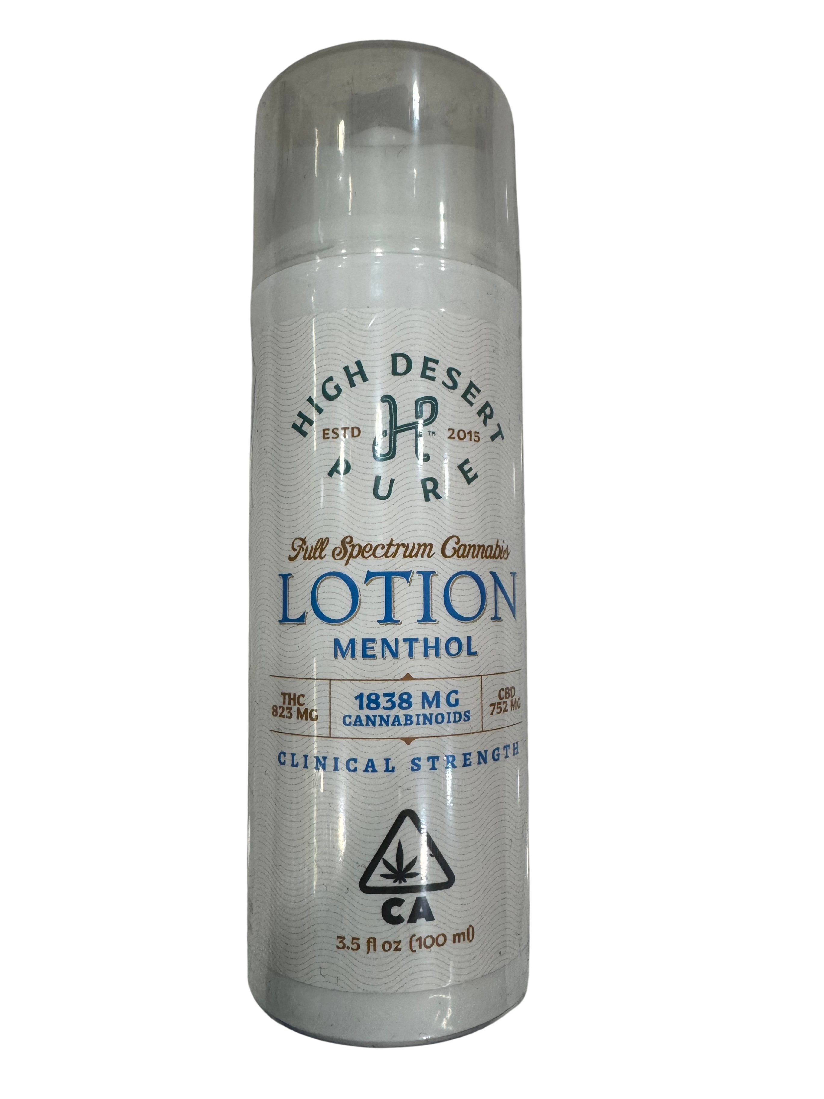Photograph of product: High Desert Pure Lotion 1:1 Clinical Menthol 823MG