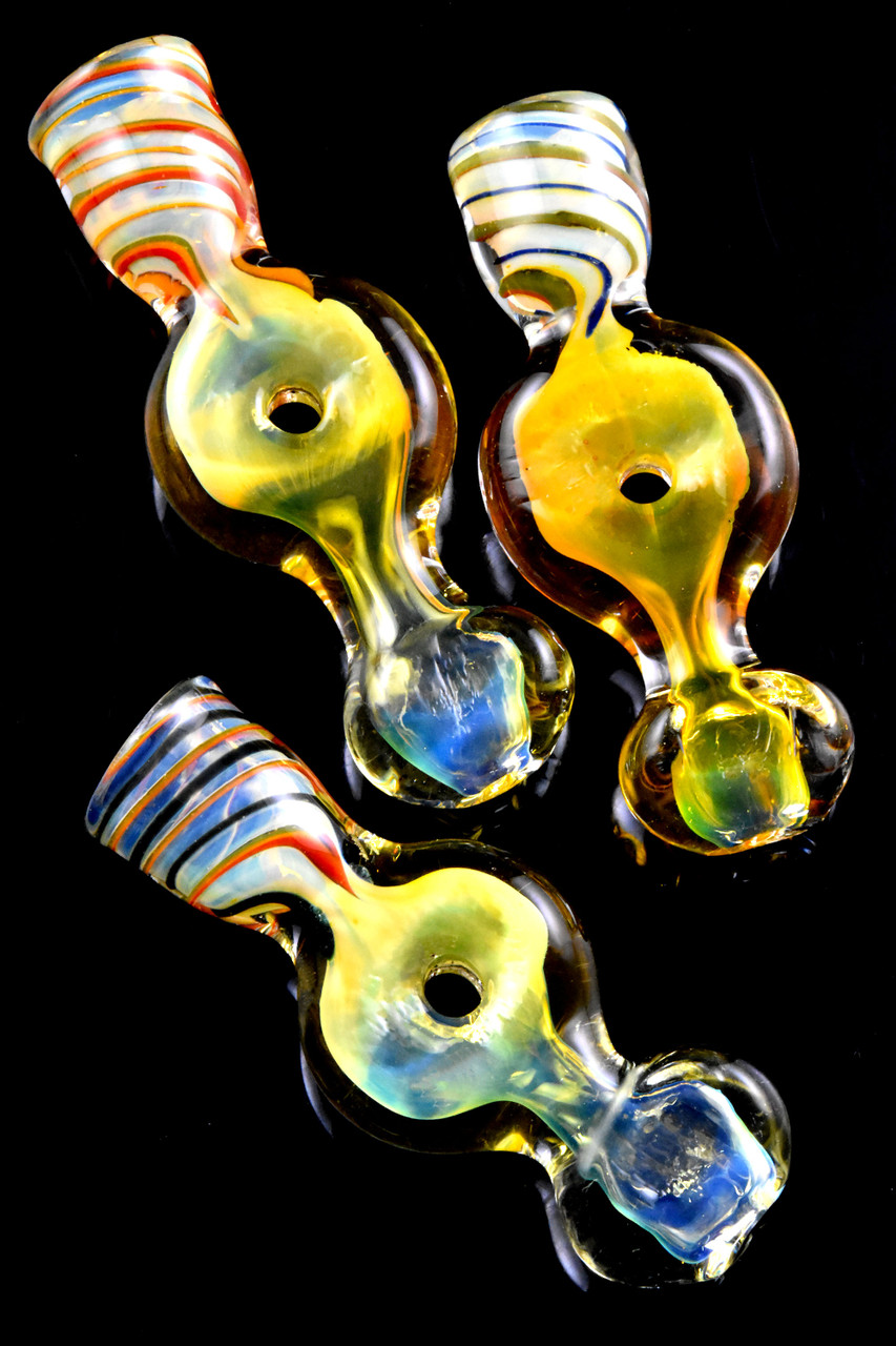 Photograph of product: 3.5" COLOR CHANGING SWIRL STRIPED DONUT HOLE GLASS CHILLUM