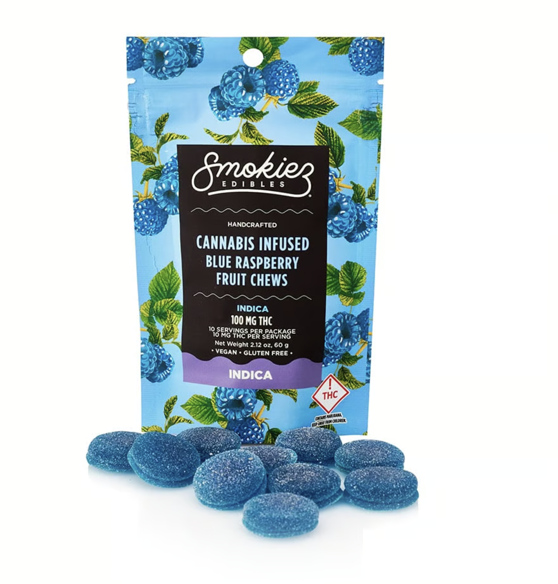 Photograph of product: Smokiez Gummies - 100mg - Sweet Blue Raspberry (Oui'd)