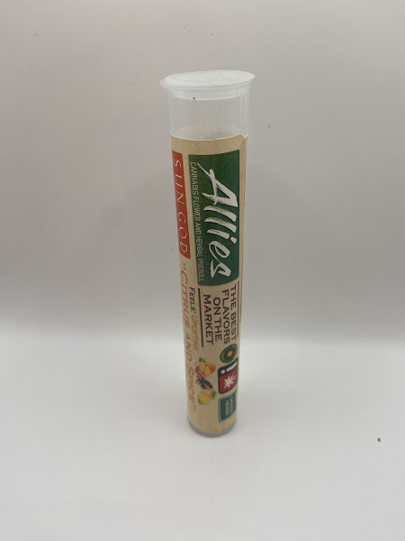 Photograph of product: SunGod Medicinals | Allies Infused Preroll | Uplifting Oui'd | Citrus&Spice | Morning Star + Chocolate Mint (au chocolat) + Damiana