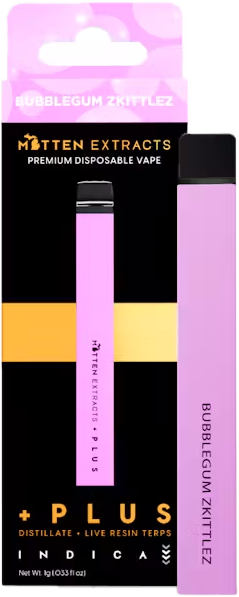 Photograph of product: MITTEN EXTRACTS | BUBBLE GUM ZKITTLEZ | Oui'd | DISPOSABLE VAPE | 1G | REC