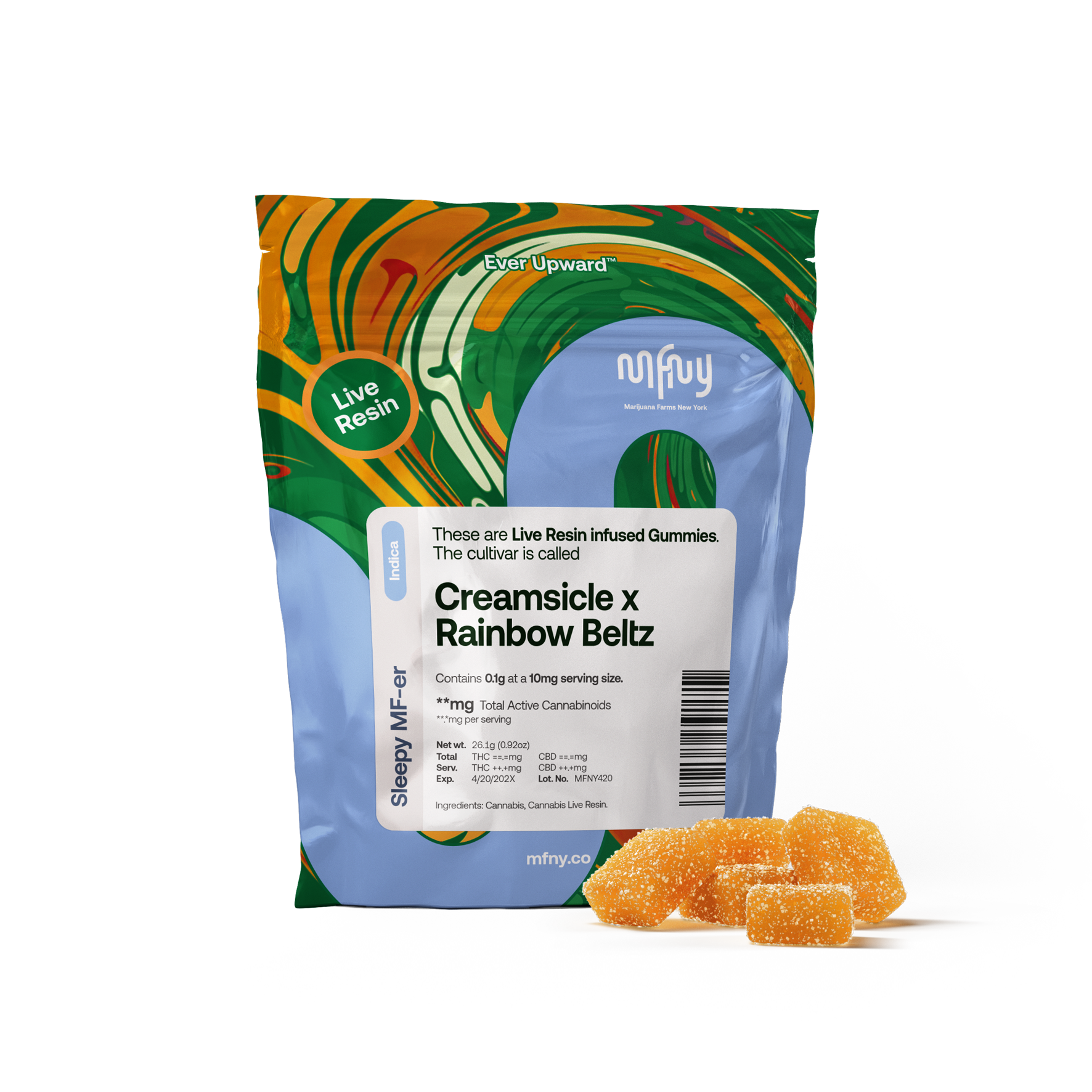 Photograph of Product: MFNY | Creamsicle XRainbowbeltz 2.0 | LIve Resin | gummies | 10pk