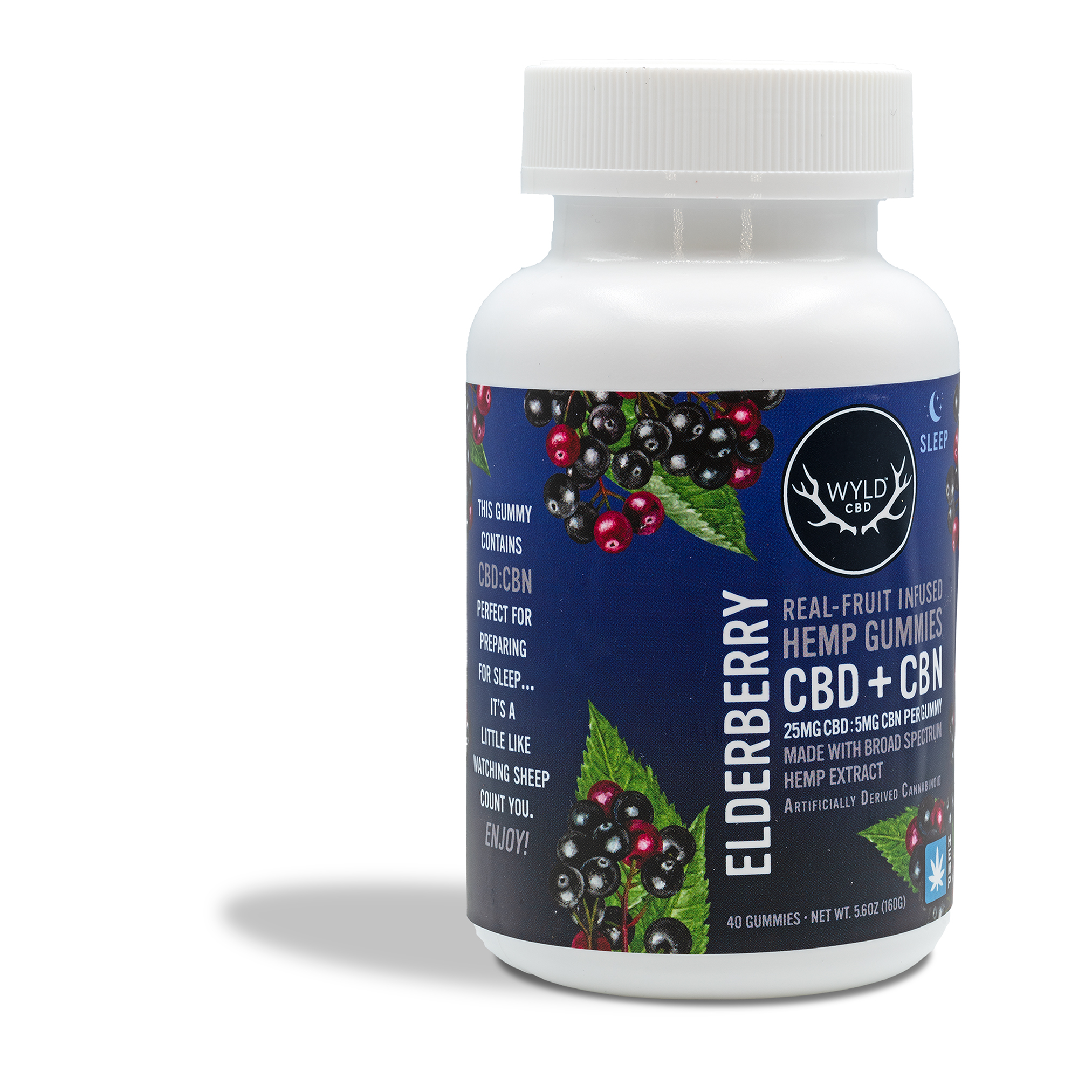 Photograph of product: Wyld - Elderberry 40pk 5:1 CBD/CBN Gummies - 5.6oz