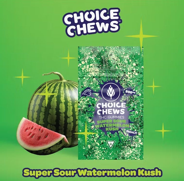 Photograph of product: Choice | Super Sour Watermelon Kush | 200mg | Gummies