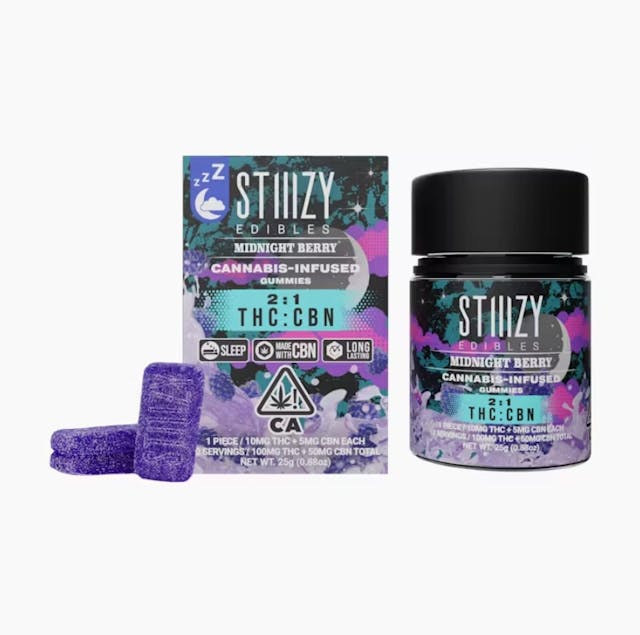 Photograph of product: Midnight Berry 2:1 TH-oui:CBN 100mg Gummies - Gummy
