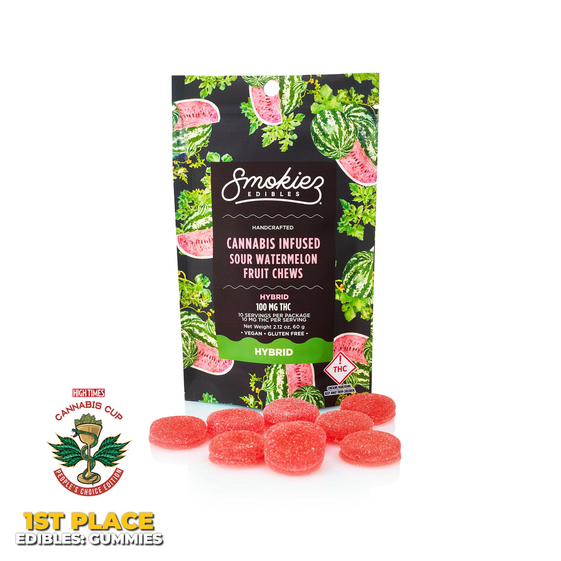 Photograph of product: Sour Watermelon (H) - 100mg Gummies - Smokiez