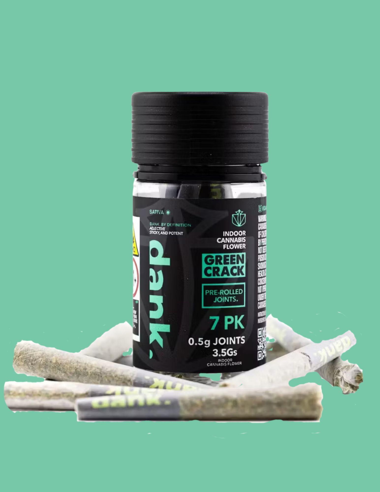 Photograph of product: Dank | 7pk Prerolls | 0.5g | Green Crack