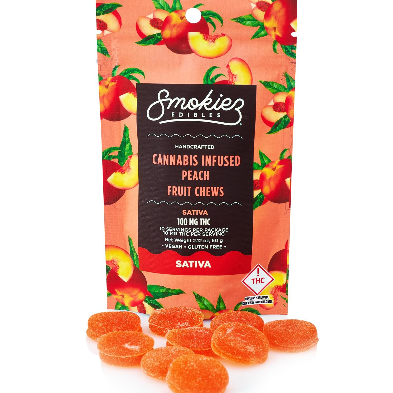 Photograph of product: Peach (S) - 100mg Gummies - Smokiez