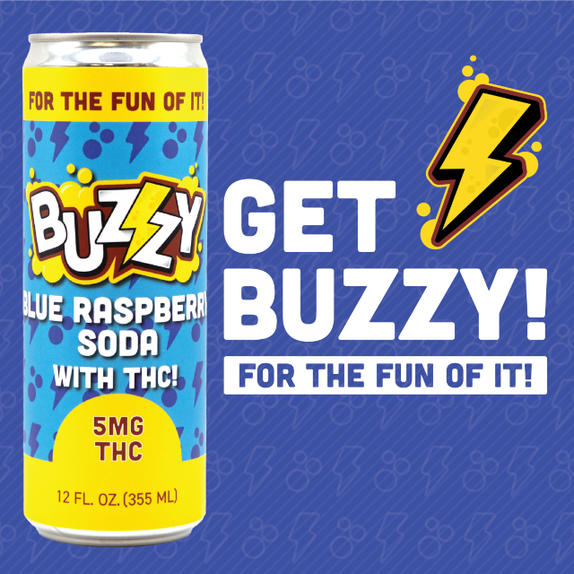 Photograph of product: Buzzy Infused Blue Raspberry Soda 5mg