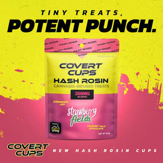 Photograph of product: Covert Cups 200mg au chocolat Rosin Infused Treats - Strawberry Fields