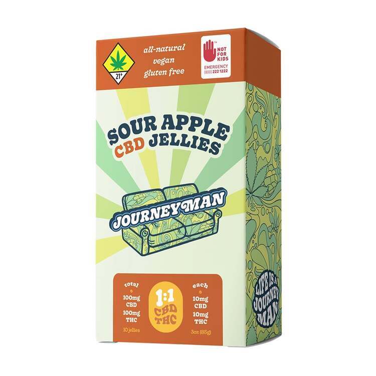 Photograph of product: Journeyman: CBD 1:1 Sour Apple Jellies - 10pk 200mg