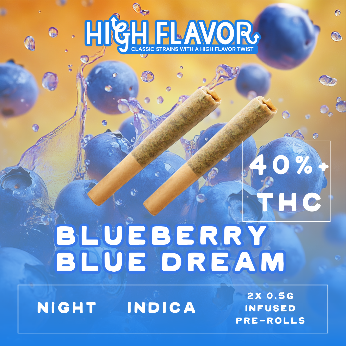 Photograph of product: Blueberry Blue Dream I Night I Infused Pre-Roll I .5G 2 Pack